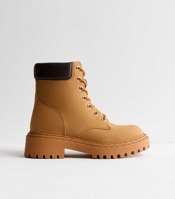 Tan Faux Leather Lace Up Boots