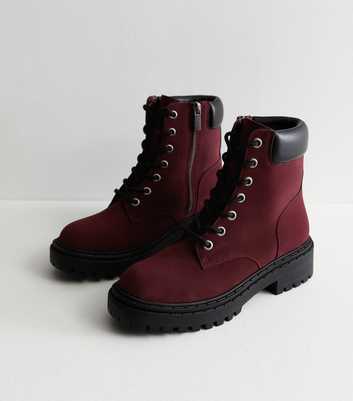 Burgundy Suedette Lace Up Boots