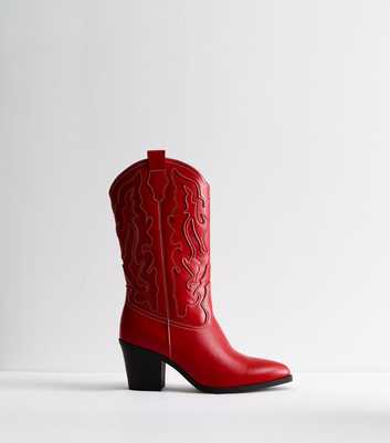 Red Leather-Look Cowboy Boots