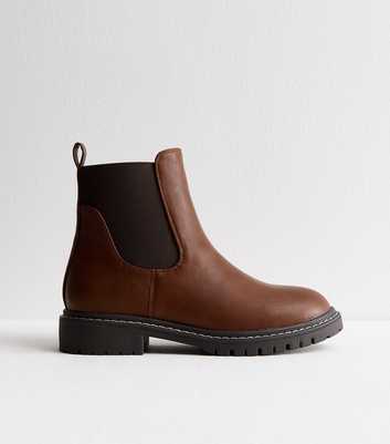 Tan Leather-Look Chunky Chelsea Boots