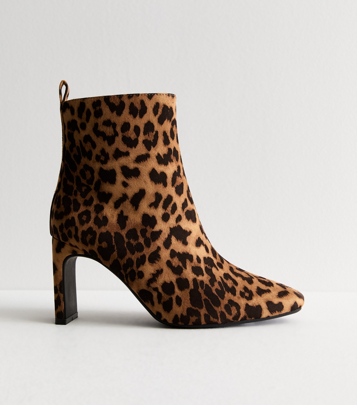 Women's Stone Animal Print Heel Ankle Boots Vegan New Look