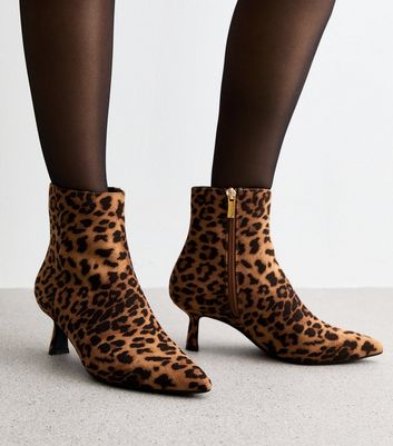 Stone Animal Print Heel Ankle Boots New Look