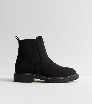 Black Suede-Effect Chunky Ankle Boots