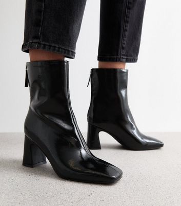 Black leather boots square toe online