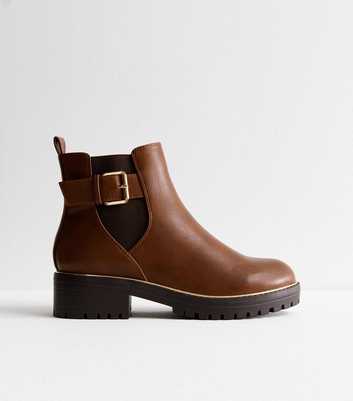 Tan Buckled Chunky Ankle Boots