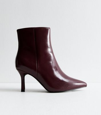 Wide Fit Burgundy Point Toe Ankle Boots New Look