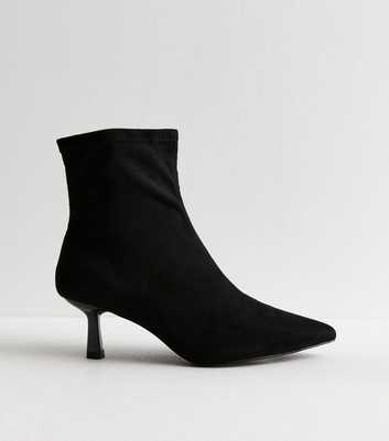 Wide Fit Black Suede Effect Kitten Heel Ankle Boots