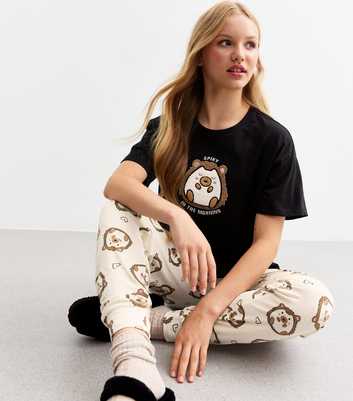 Girls Black Hedgehog Print Jersey Pyjama Set