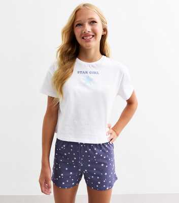 Girls White Star Girl Short Pyjama Set