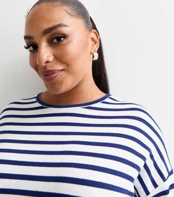 Curves Blue Soft Touch Striped Long Sleeve Top