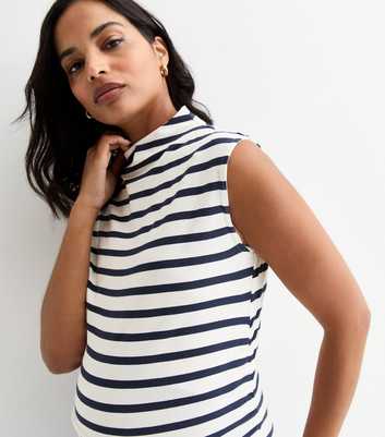 Maternity White Ruched Striped Cotton-Blend T-Shirt