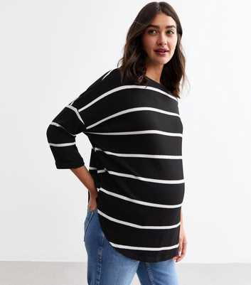 Maternity Black Striped Three Quarter Sleeve Top