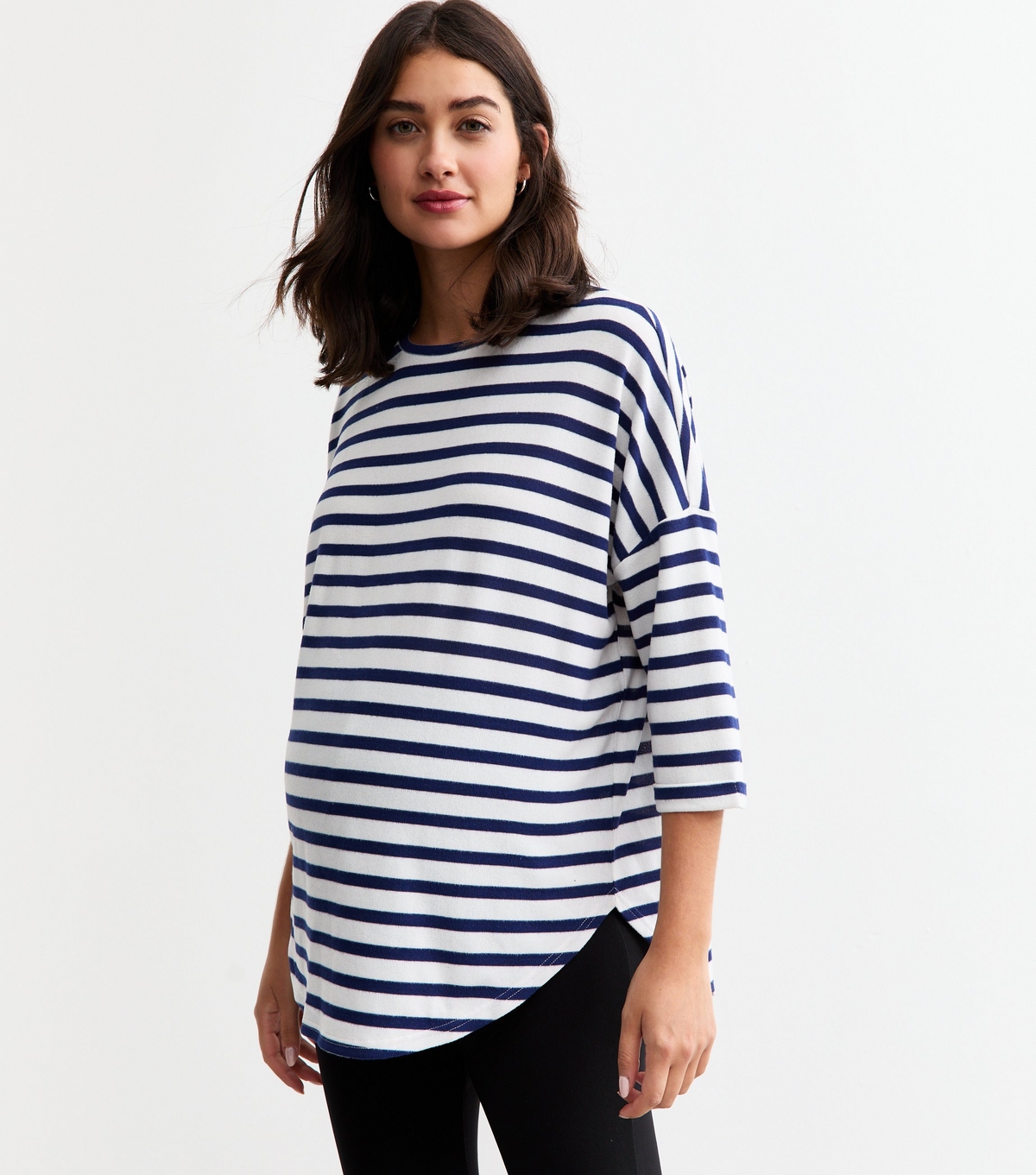 Women's Maternity Blue Striped Three Quarter Sleeve Top New Look