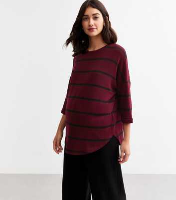 Maternity Red Striped Three Quarter Sleeve Top