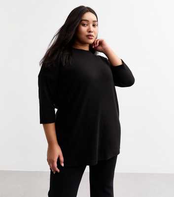 Curves Black Soft Touch Slit Hem Top