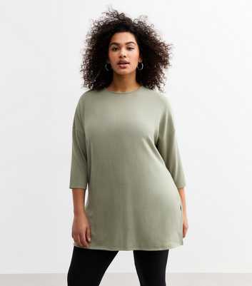 Curves Olive Green Soft Touch Slit Hem Top