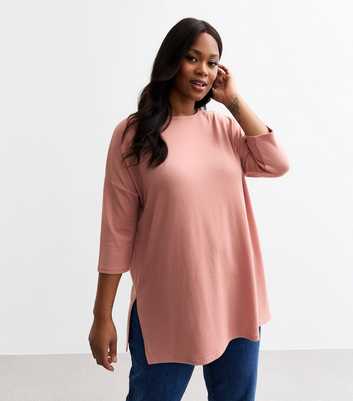 Curves Pink Soft Touch Slit Hem Top