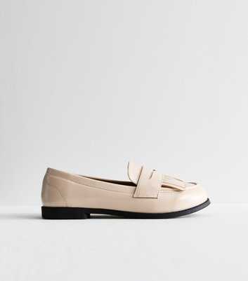 Extra Wide Fit Off White Leather-Look Tassel Loafers