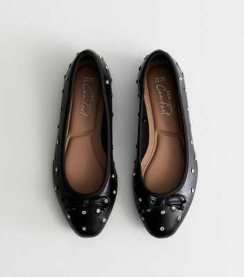 Extra Wide Fit Black Diamanté Embellished Ballet Flats