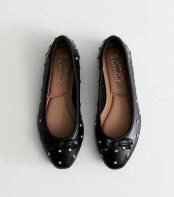 Extra Wide Fit Black Diamante Embellished Ballet Flats New Look