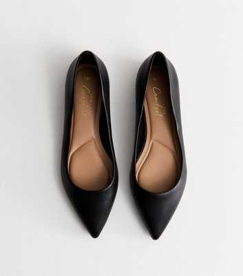 Black Leather-Look Pointy Ballet Pumps