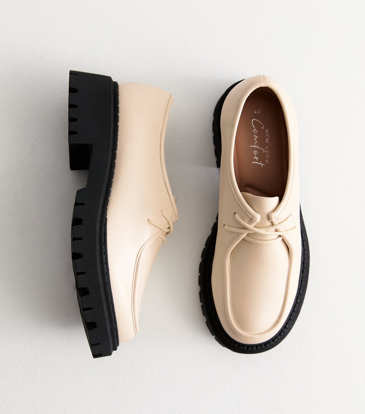 Women's Off White Leather-Look Lace Up Chunky Sole Shoes New Look