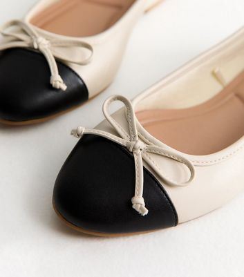 Ballet Flats Toe Cap Pumps White Contrast Toe Cap Ballerina Pumps