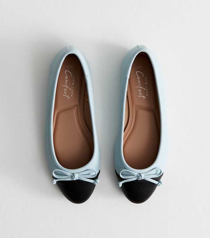 Light Blue Contrast Toe Cap Ballerina Pumps