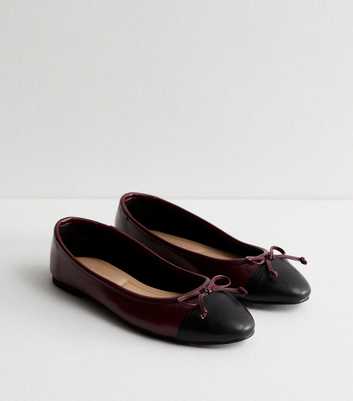 Burgundy Contrast Toe Cap Ballerina Pumps