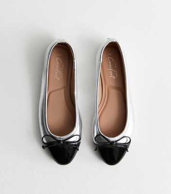 Silver Contrast Toe Cap Ballerina Pumps