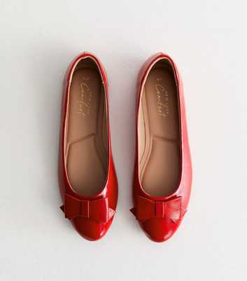 Red Leather-Look Bow Toe Cap Ballet Pump Shoes