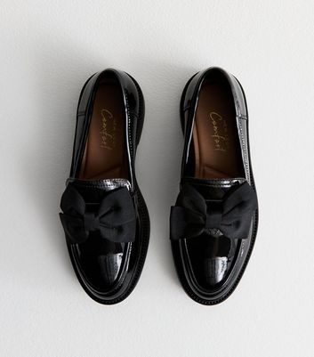 Black Patent Bow Loafers New Look