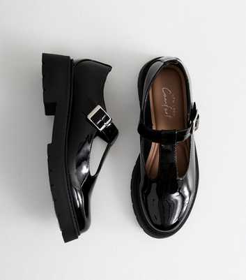 Black Chunky T-Bar Leather-Look Shoes 