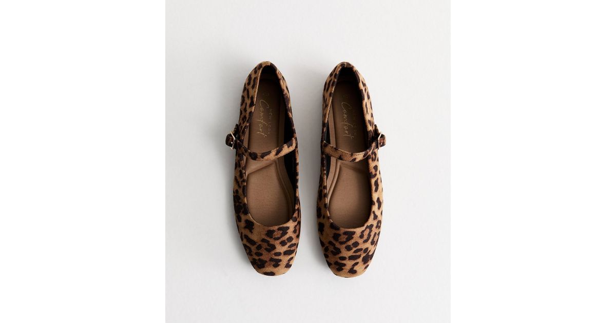 Dark Brown Leopard Print Mary Jane Ballerina Pumps New Look