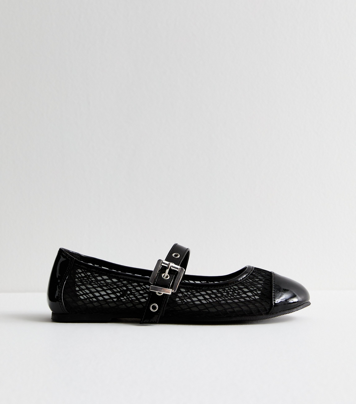 Women's Wide Fit Black Mesh Buckle Ballet Pumps New Look