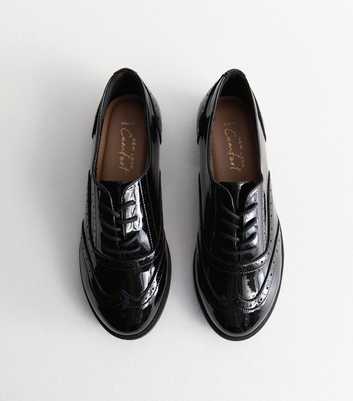 Wide Fit Black Patent Leather-Look Brogues