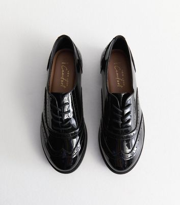 Black patent brogues womens on sale