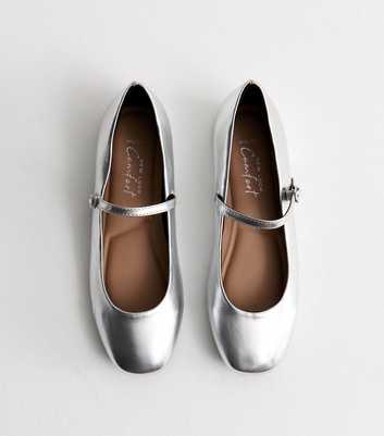 Wide Fit Silver Buckle Strap Mary Jane Ballerina Pumps