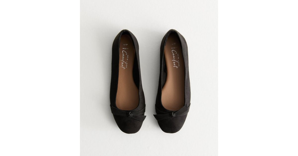 Wide Fit Black Bow Detail Ballet Pumps | New Look