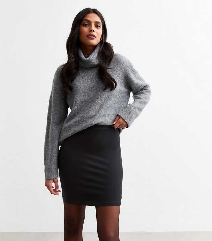 Black Cotton-Blend Slim Fit Mini Tube Skirt