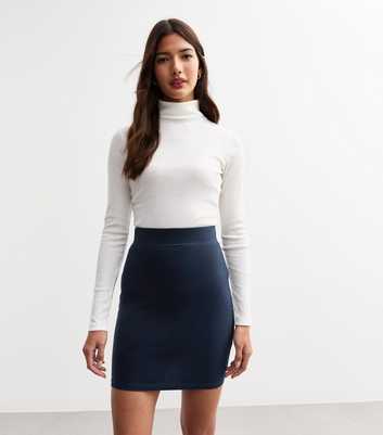 Navy Cotton-Blend Slim Fit Mini Tube Skirt