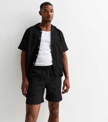 Jack & Jones Black Textured Drawstring Jogger Shorts