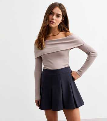 Petite Navy Box Pleat Mini Skirt