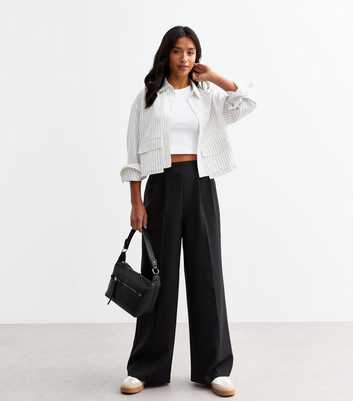 Petite Black Pull On Wide Leg Tailored Trousers