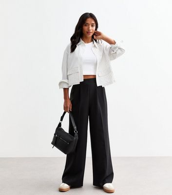 Black pull on wide leg trousers best sale