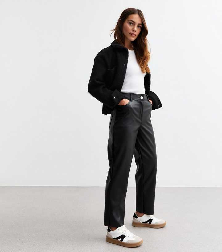 Wide Leg Petite Wet Look Trousers Ladies Trousers Leather Look