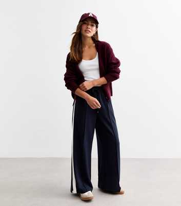 Petite Navy Pintucked Wide Leg Tailored Joggers