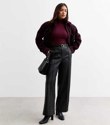 Petite Black Faux Leather Wide Leg Trousers