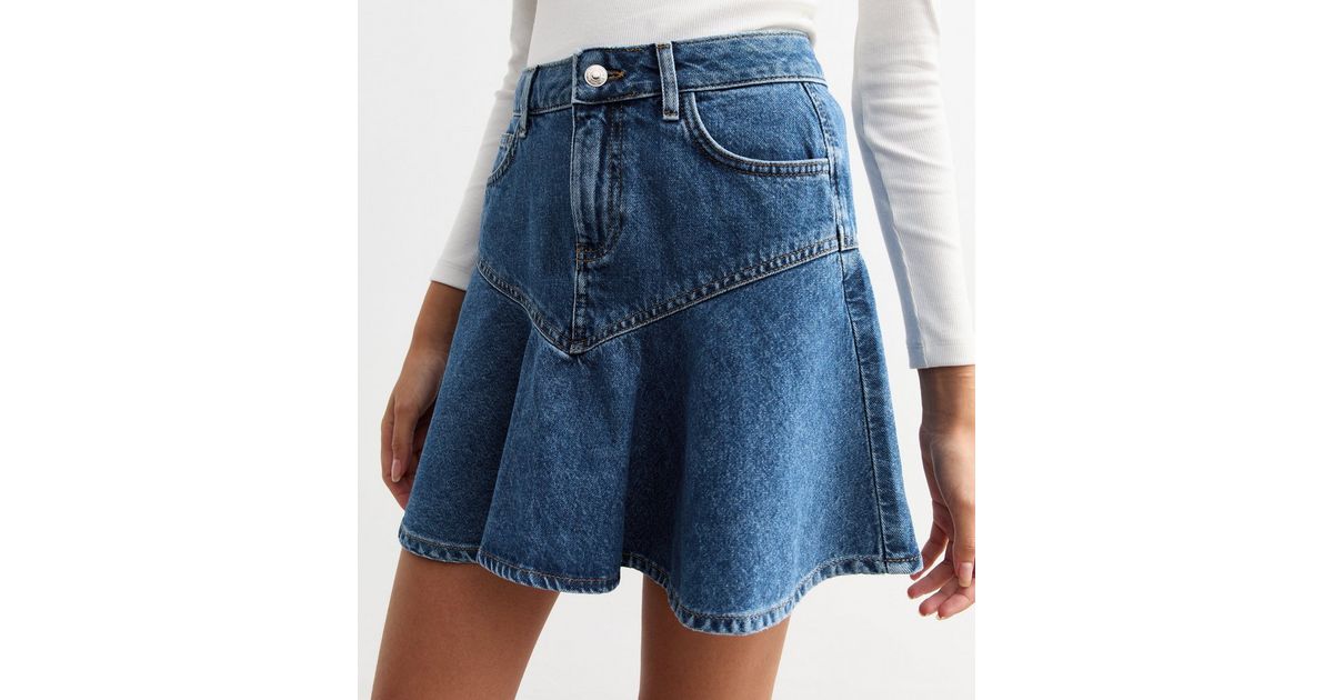 Blue Denim Peplum Skirt New Look