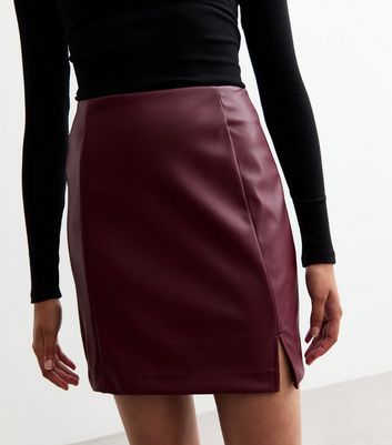 Burgundy leather skirt 2018 hotsell